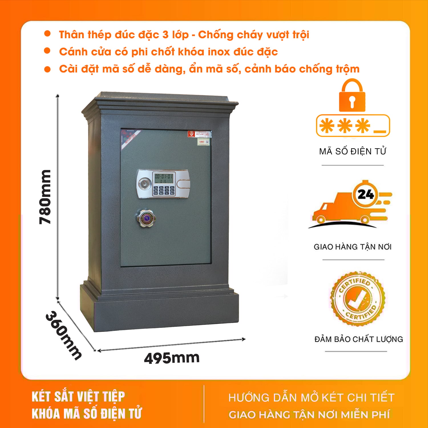 Két Sắt Việt Tiệp KVTLV79DT Điện Tử chống cháy có báo động