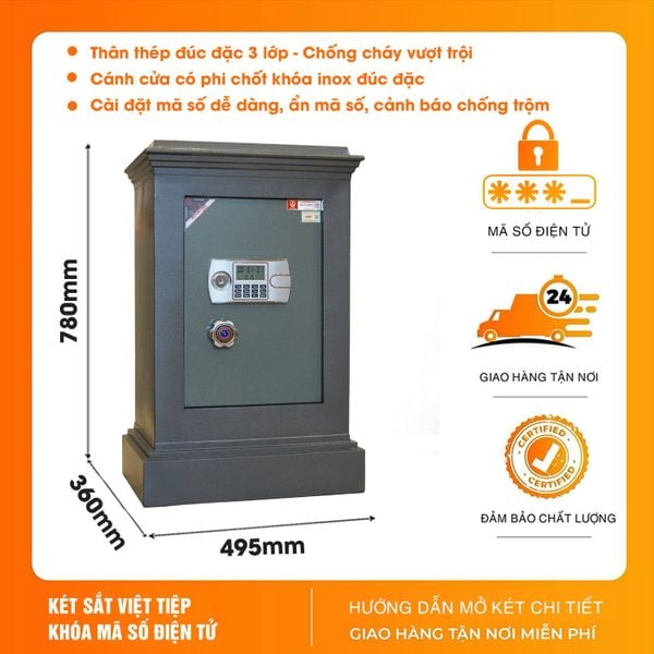 Két Sắt Việt Tiệp KVTLV79DT Điện Tử chống cháy có báo động