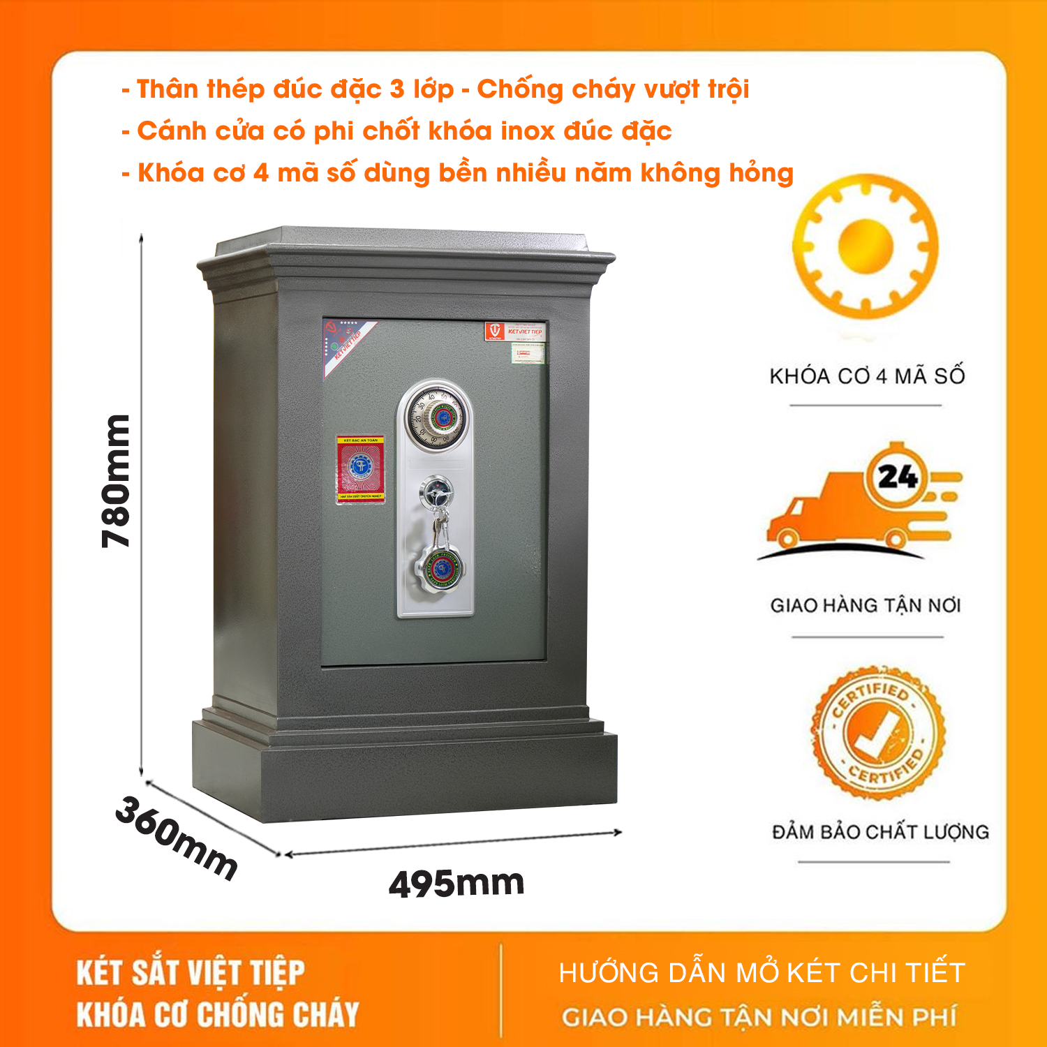 Két Sắt Việt Tiệp KVT120 Khóa Cơ