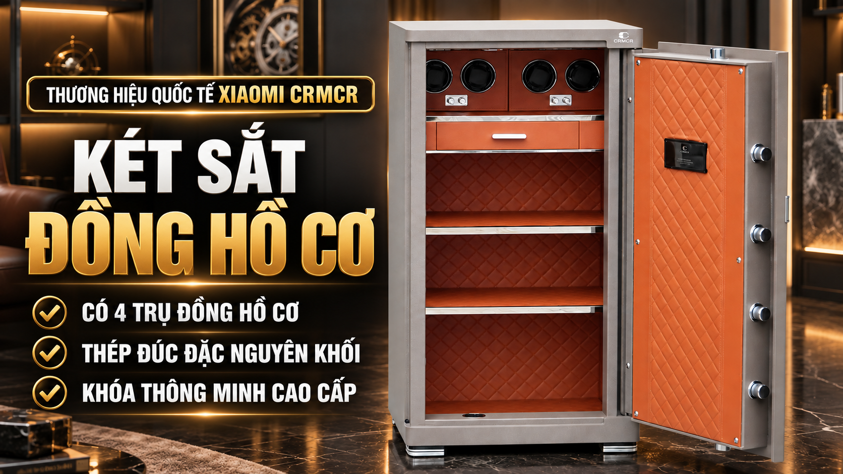 Két Sắt Xiaomi CRMCR 100JBW có ngăn đồng hồ xoay, cảnh báo điện thoại