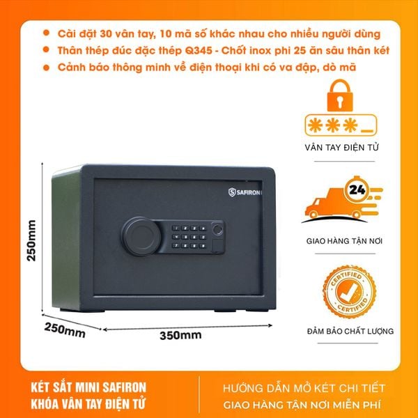 Két Sắt Mini Thông Minh Safiron 25LBF Vân Tay Điện Tử Kết Nối Điện Thoại