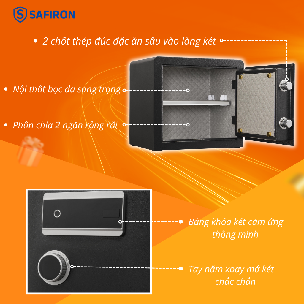 Két Sắt Mini Nhập Khẩu Safiron 35LS Vân Tay Điện Tử Kết Nối App Điện Thoại