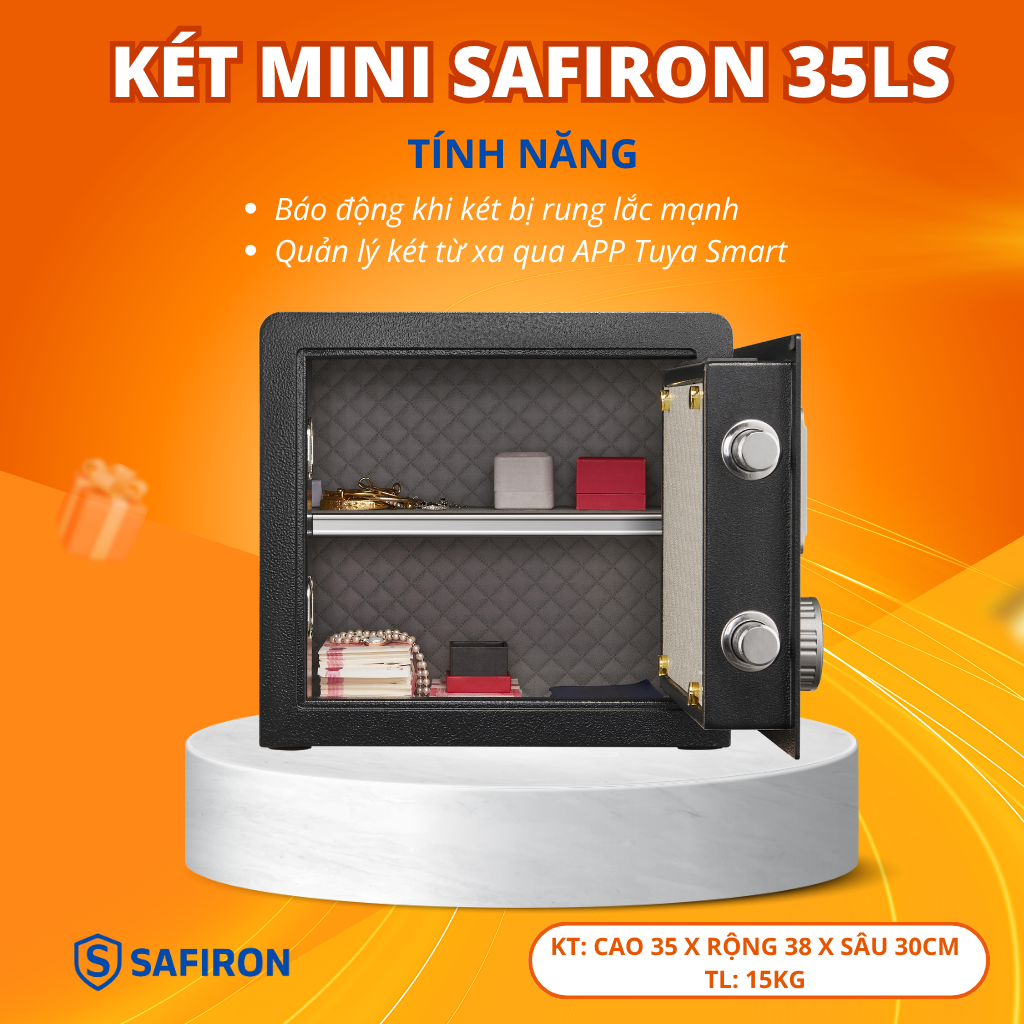 Két Sắt Mini Nhập Khẩu Safiron 35LS Vân Tay Điện Tử Kết Nối App Điện Thoại
