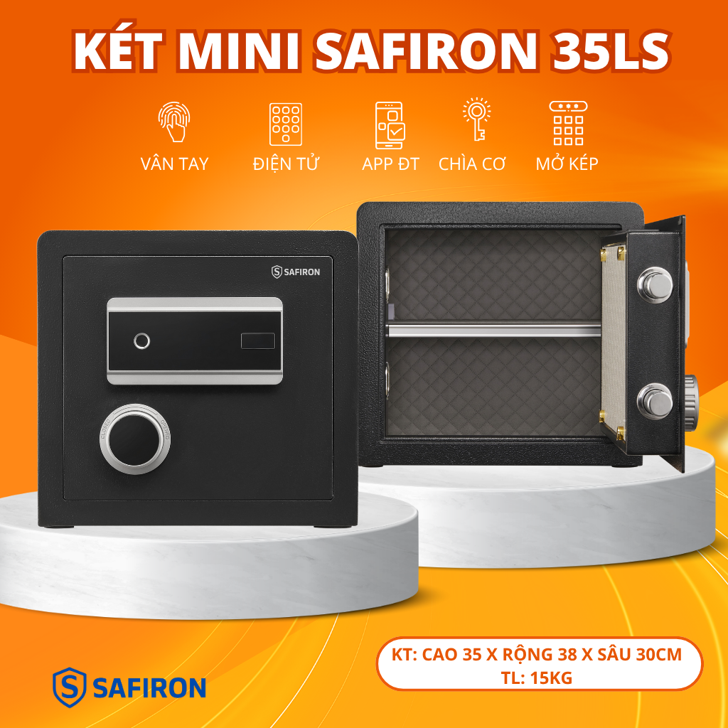 Két Sắt Mini Nhập Khẩu Safiron 35LS Vân Tay Điện Tử Kết Nối App Điện Thoại