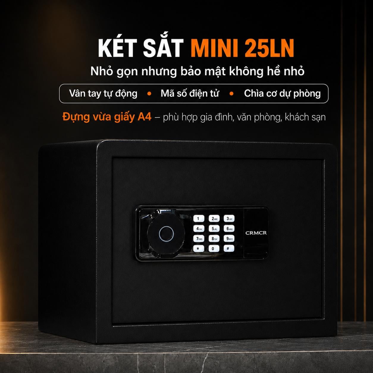 Két Sắt Xiaomi CRMCR 25LN – Két Mini Premium Bảo Mật 5 Cách Mở, Để Vừa A4, Chống Lộ Mật Khẩu