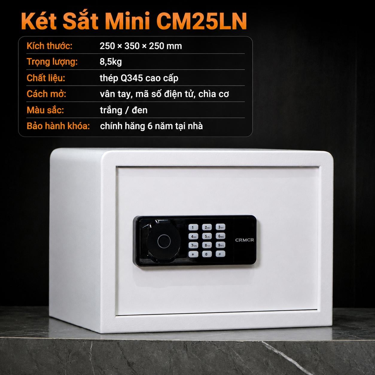 Két Sắt Xiaomi CRMCR 25LN – Két Mini Premium Bảo Mật 5 Cách Mở, Để Vừa A4, Chống Lộ Mật Khẩu