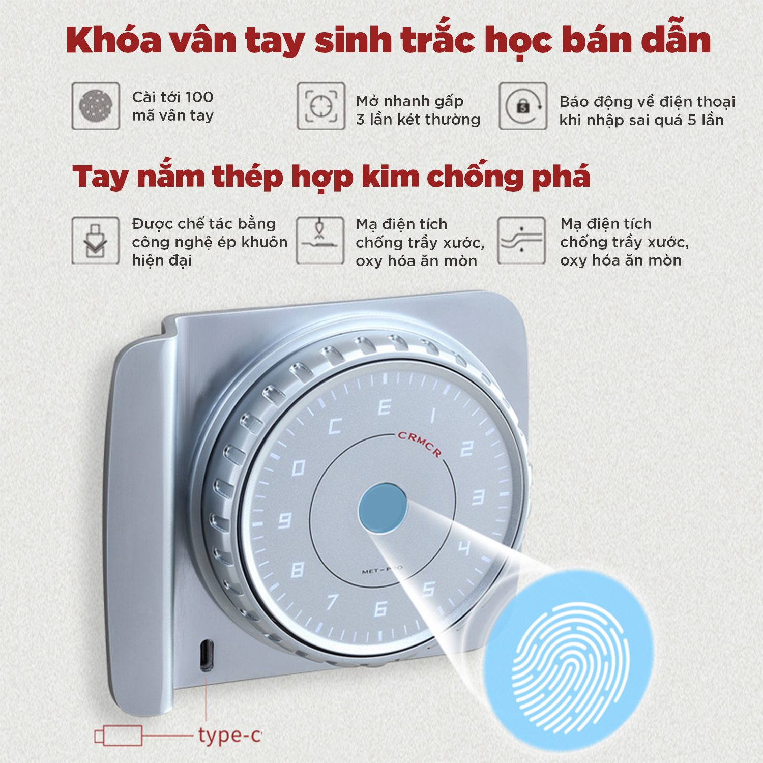 Két Sắt Nhập Khẩu CRMCR 100MB Thép Dày 10 Ly Chống Phá, Cảnh Báo Qua Điện Thoại