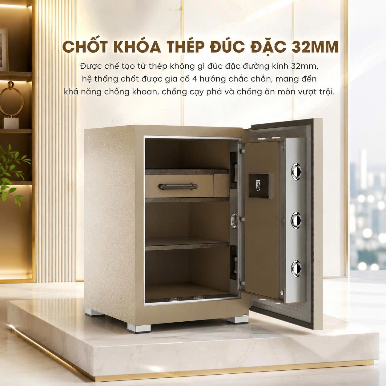 Két Sắt Philips VALIS-5BU Nhận Diện Tĩnh Mạch Lòng Bàn Tay Không Chạm, Vẫy Tay Mở 1 Giây, Cảnh Báo App Tuya Smart