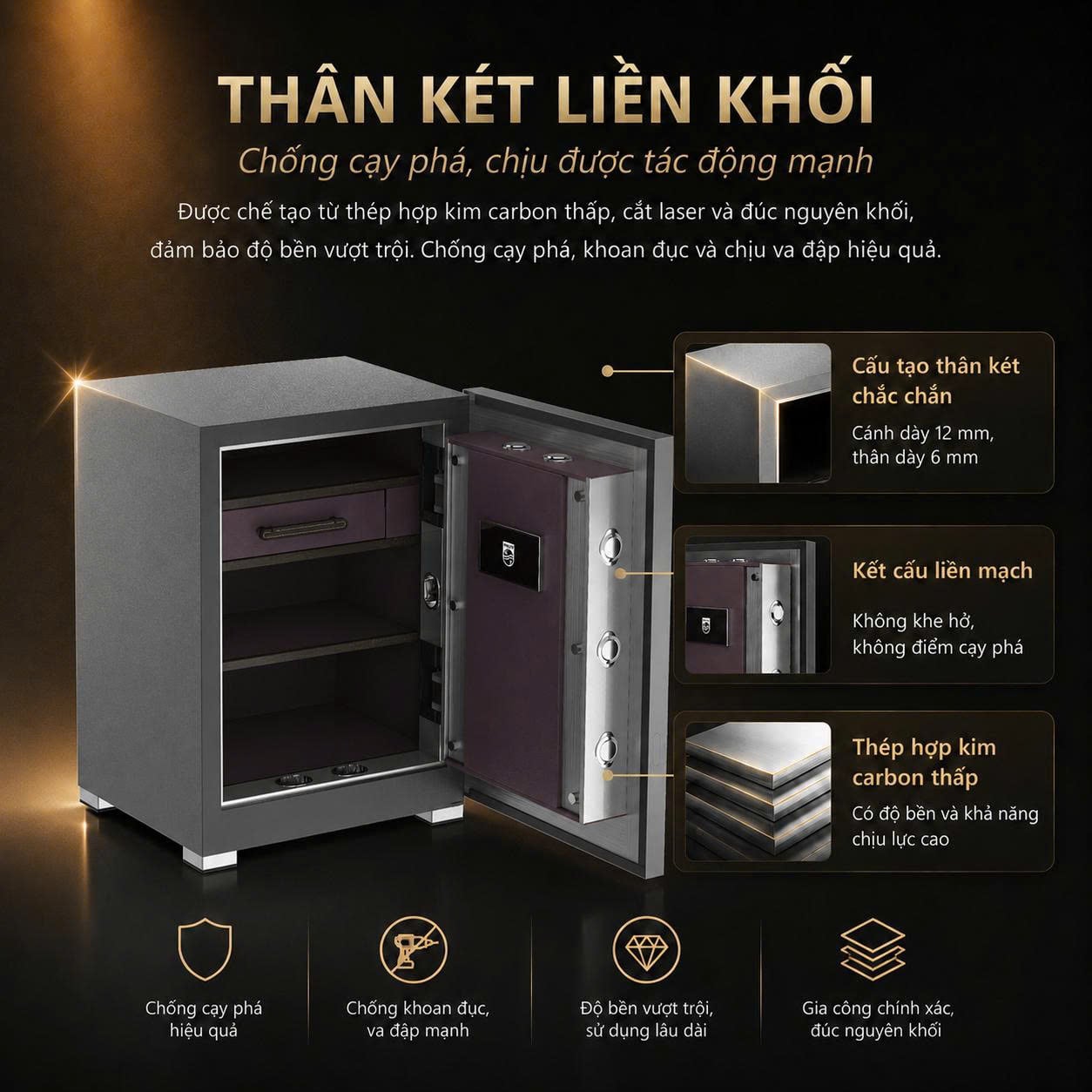 Két Sắt Philips VALIS-5BU Nhận Diện Tĩnh Mạch Lòng Bàn Tay Không Chạm, Vẫy Tay Mở 1 Giây, Cảnh Báo App Tuya Smart