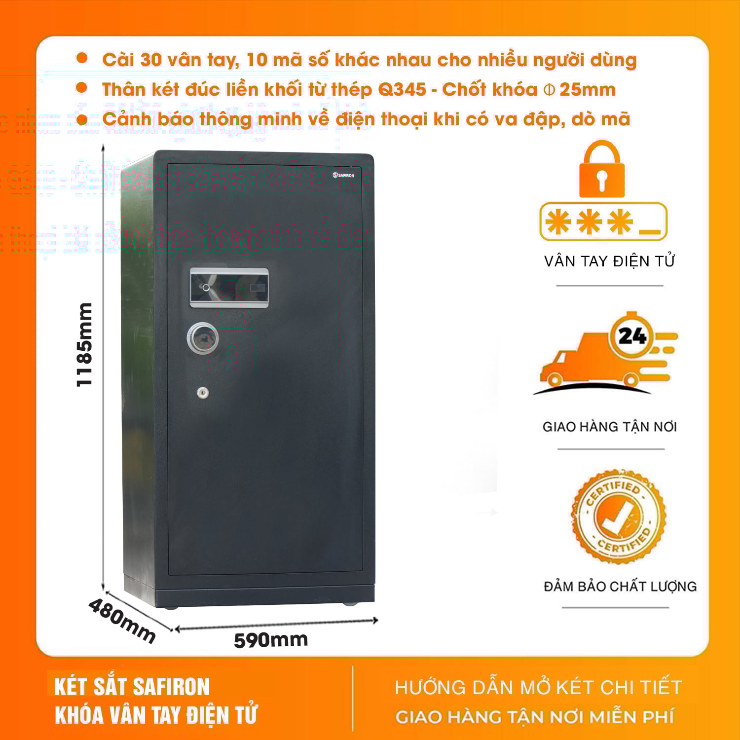 Két Sắt Nhập Khẩu Safiron 120LS Vân Tay Điện Tử Kết Nối APP Điện Thoại