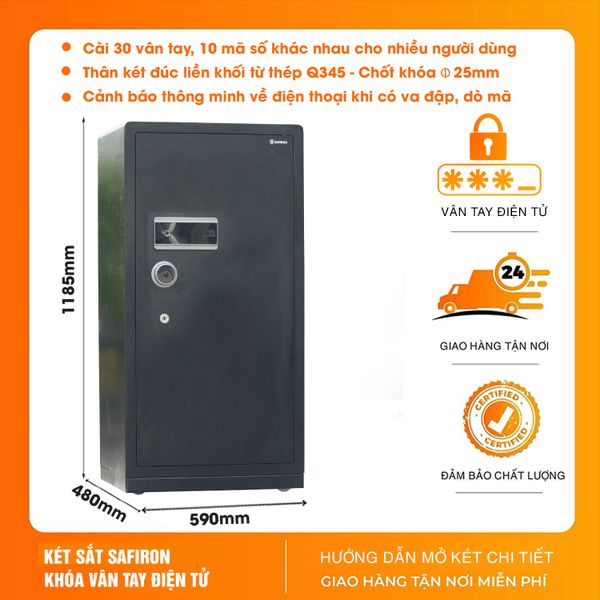 Két Sắt Nhập Khẩu Safiron 120LS Vân Tay Điện Tử Kết Nối APP Điện Thoại