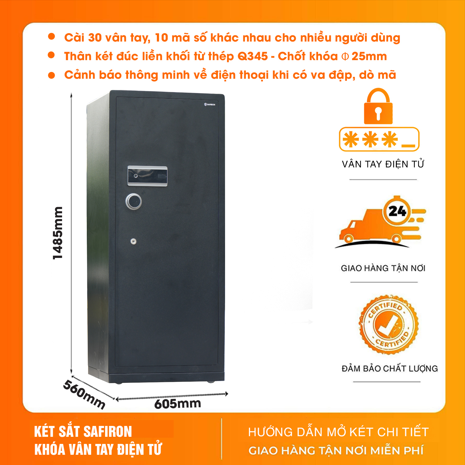 Két Sắt Nhập Khẩu Safiron 150LS Vân Tay Điện Tử Kết Nối APP Điện Thoại