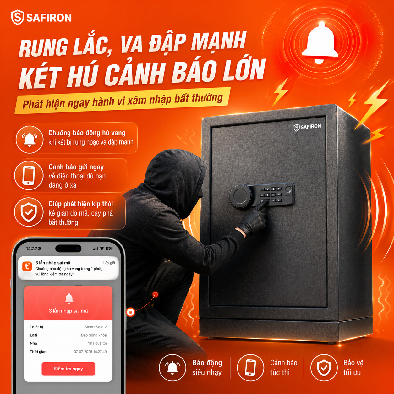 Két Sắt Nhập Khẩu Safiron 60LBF Vân Tay Điện Tử Kết Nối App Điện Thoại