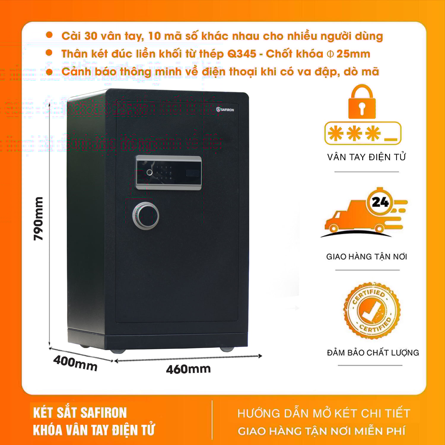 Két Sắt Nhập Khẩu Safiron 80LS Vân Tay Điện Tử Kết Nối APP Điện Thoại