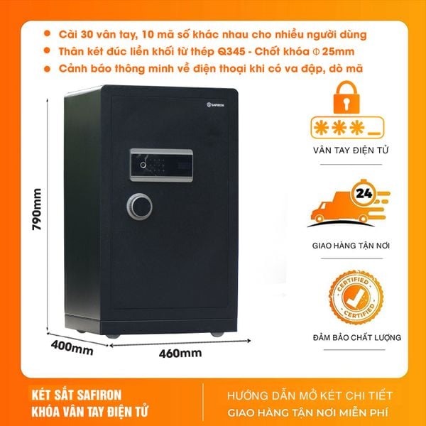 Két Sắt Nhập Khẩu Safiron 80LS Vân Tay Điện Tử Kết Nối APP Điện Thoại