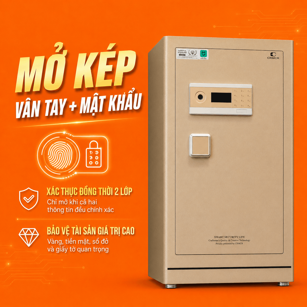 Két Sắt Xiaomi CRMCR 120LE 165kg – Vân Tay Điện Tử Báo Đúng Tên Người Mở, Thép Q345 Đúc Đặc 6 Mặt, Bảo Hành 6 Năm