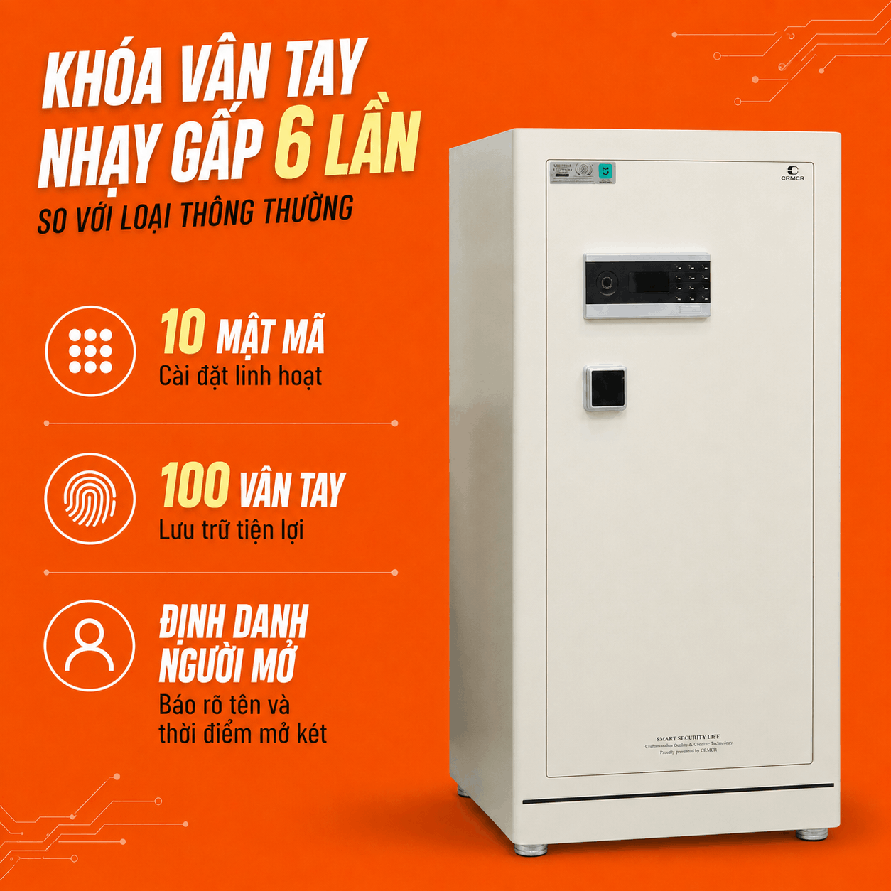Két Sắt Xiaomi CRMCR 120LE 165kg – Vân Tay Điện Tử Báo Đúng Tên Người Mở, Thép Q345 Đúc Đặc 6 Mặt, Bảo Hành 6 Năm