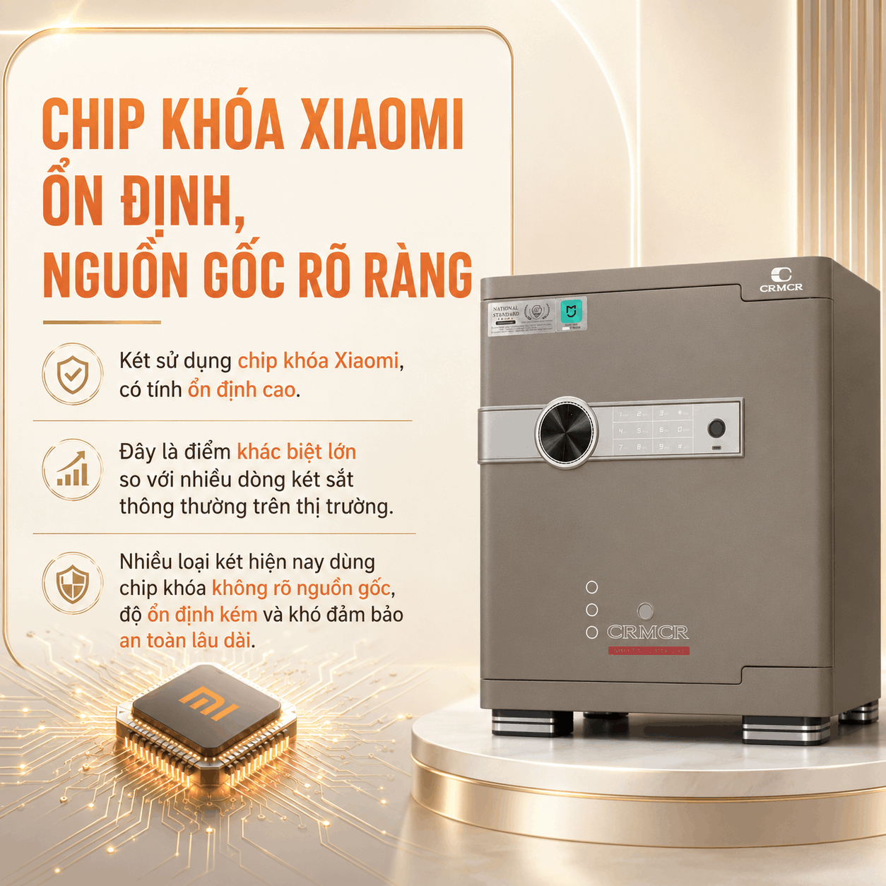 Két Sắt Xiaomi CRMCR 45JB Khóa Vân Tay Điện Tử, cảnh báo điện thoại