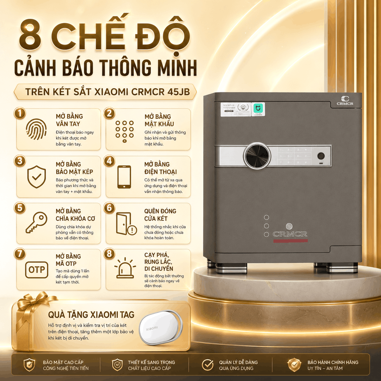 Két Sắt Xiaomi CRMCR 45JB Khóa Vân Tay Điện Tử, cảnh báo điện thoại