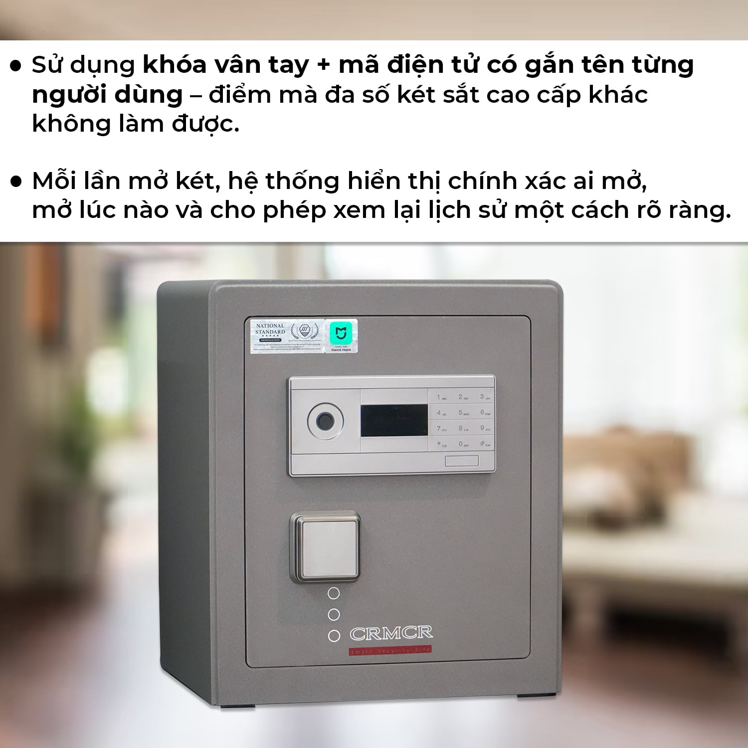 Két Sắt Nhập Khẩu Xiaomi CRMCR 45LB Vân Tay Điện Tử, Xác Minh Danh Tính Người Mở