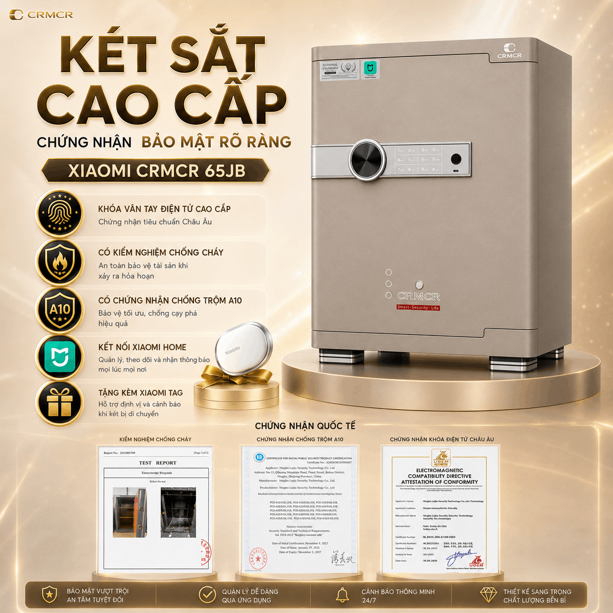 Két Sắt Xiaomi CRMCR 65JB Khóa Vân Tay Điện Tử, Cảnh báo điện thoại