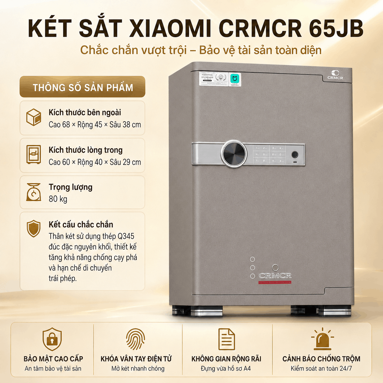 Két Sắt Xiaomi CRMCR 65JB Khóa Vân Tay Điện Tử, Cảnh báo điện thoại