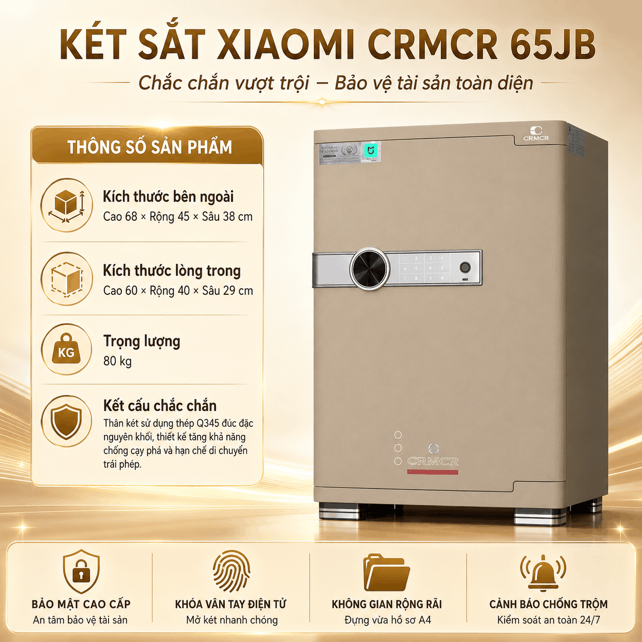 Két Sắt Xiaomi CRMCR 65JB Khóa Vân Tay Điện Tử, Cảnh báo điện thoại