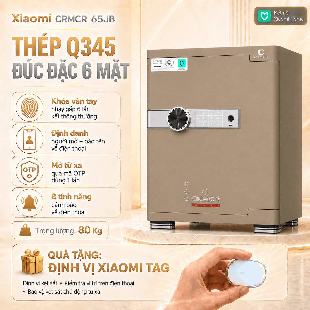Két Sắt Xiaomi CRMCR 65JB Khóa Vân Tay Điện Tử, Cảnh báo điện thoại