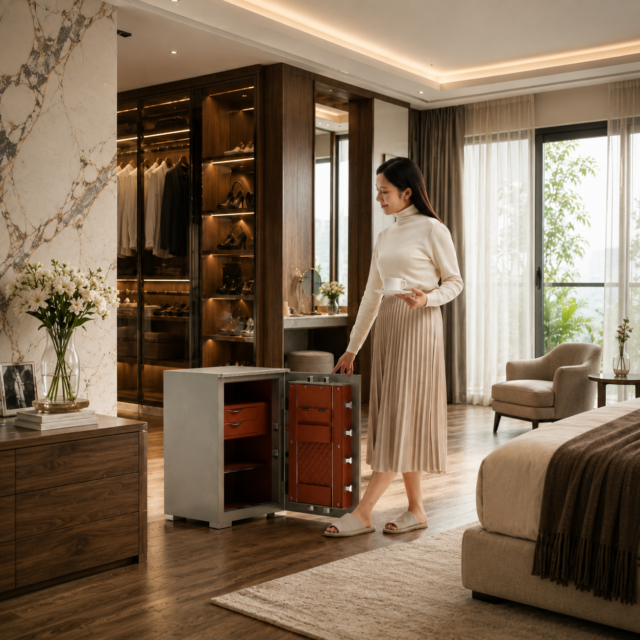 Két sắt Xiaomi CRMCR 80DB Nhập Khẩu Cao Cấp, Cửa Thép 24 ly, Khóa Vân Tay Điện Tử Cảnh Báo Qua Điện Thoại
