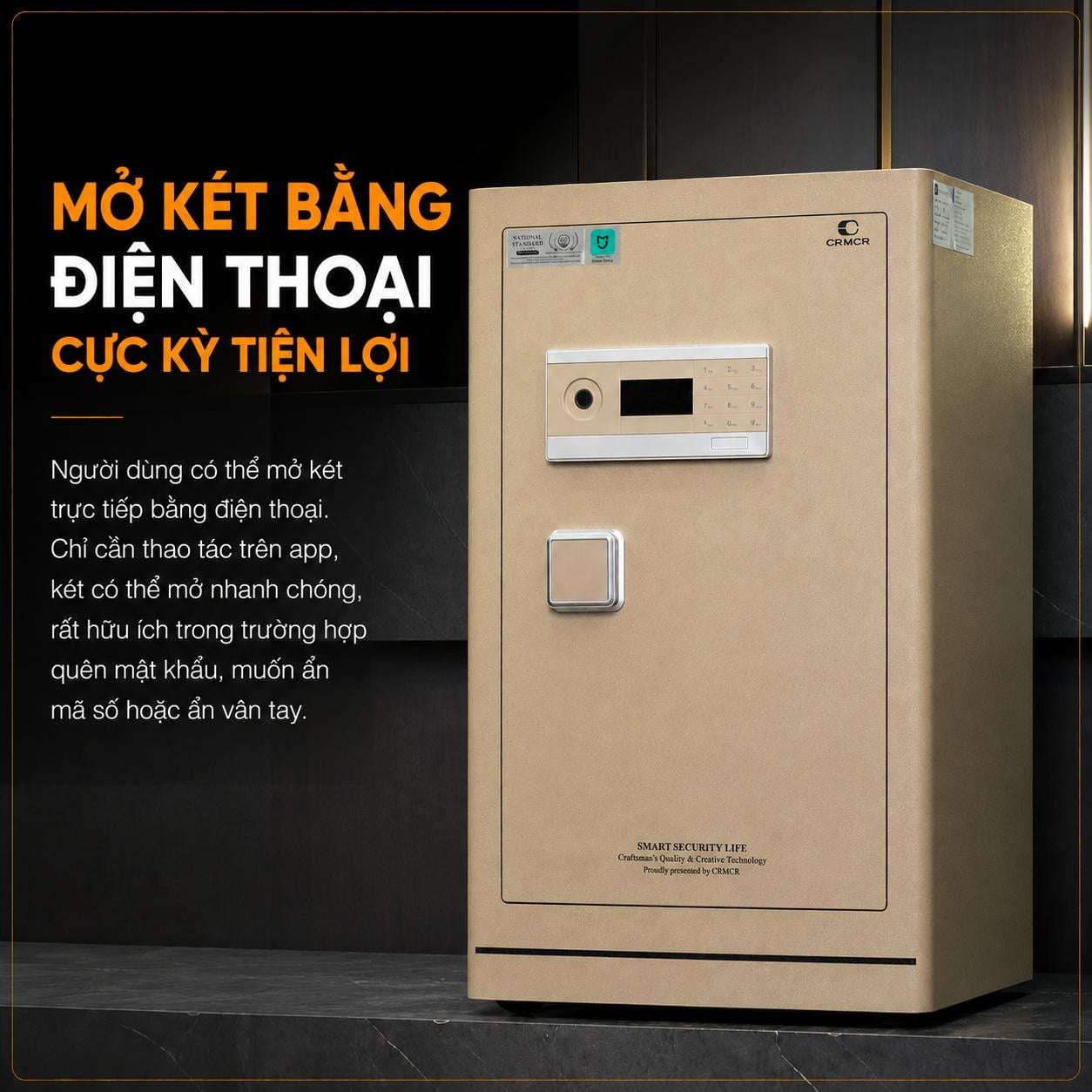 Két Sắt Xiaomi CRMCR 80LE Nhập Khẩu Thông Minh, Khóa Vân Tay Điện Tử, Chống Trộm A10, Cảnh Báo Qua Điện Thoại