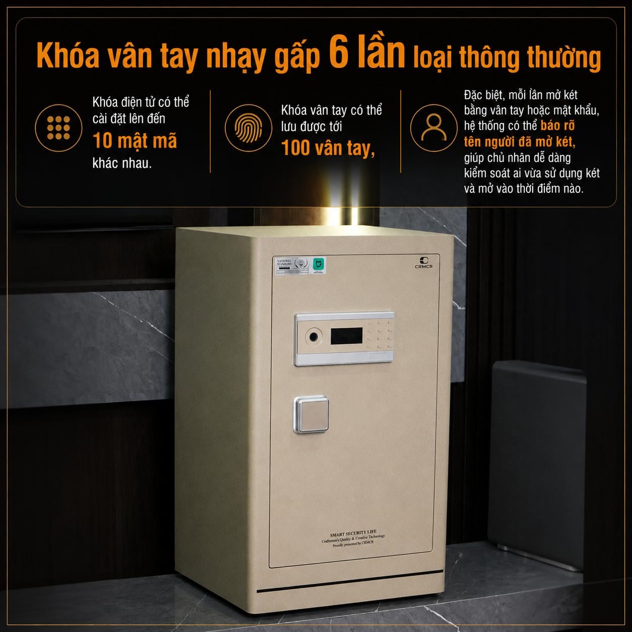 Két Sắt Xiaomi CRMCR 80LE Nhập Khẩu Thông Minh, Khóa Vân Tay Điện Tử, Chống Trộm A10, Cảnh Báo Qua Điện Thoại