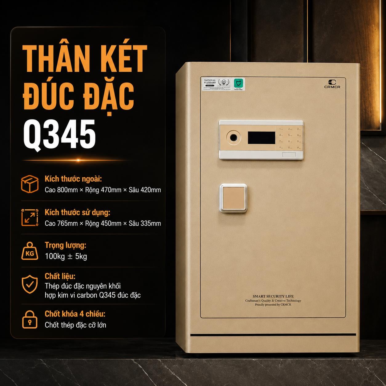 Két Sắt Xiaomi CRMCR 80LE Nhập Khẩu Thông Minh, Khóa Vân Tay Điện Tử, Chống Trộm A10, Cảnh Báo Qua Điện Thoại