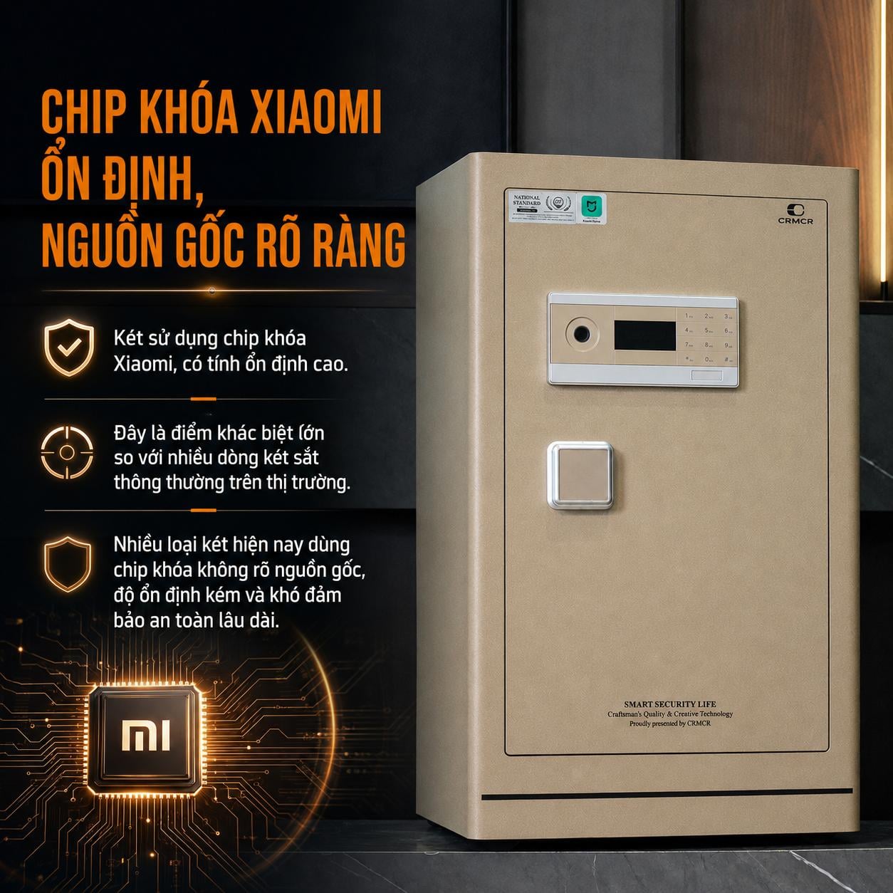 Két Sắt Xiaomi CRMCR 80LE Nhập Khẩu Thông Minh, Khóa Vân Tay Điện Tử, Chống Trộm A10, Cảnh Báo Qua Điện Thoại