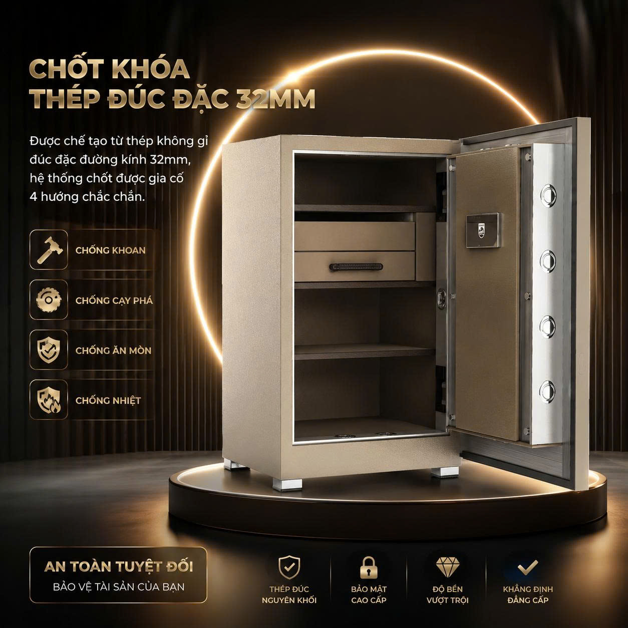 Két Sắt Philips VALIS-8BU Mở Bằng Tĩnh Mạch Lòng Bàn Tay Không Chạm, Cảnh Báo App Tuya Smart 24/7, Thân Thép Vi Carbon Nguyên Khối