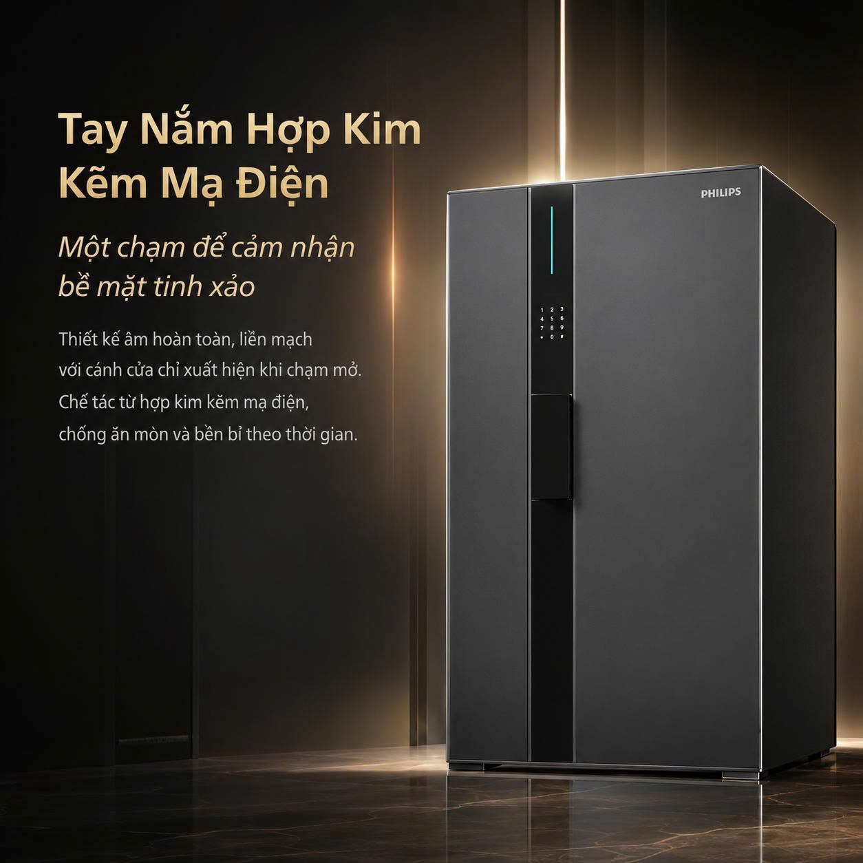 Két Sắt Philips VALIS-8BU Mở Bằng Tĩnh Mạch Lòng Bàn Tay Không Chạm, Cảnh Báo App Tuya Smart 24/7, Thân Thép Vi Carbon Nguyên Khối