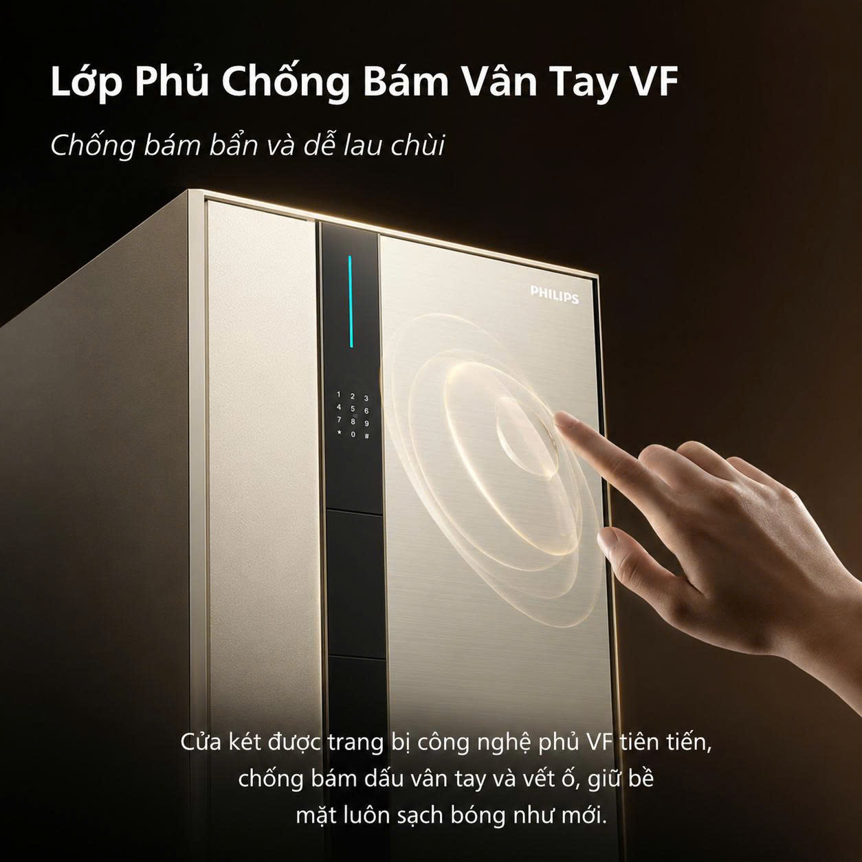 Két Sắt Philips VALIS-8BU Mở Bằng Tĩnh Mạch Lòng Bàn Tay Không Chạm, Cảnh Báo App Tuya Smart 24/7, Thân Thép Vi Carbon Nguyên Khối