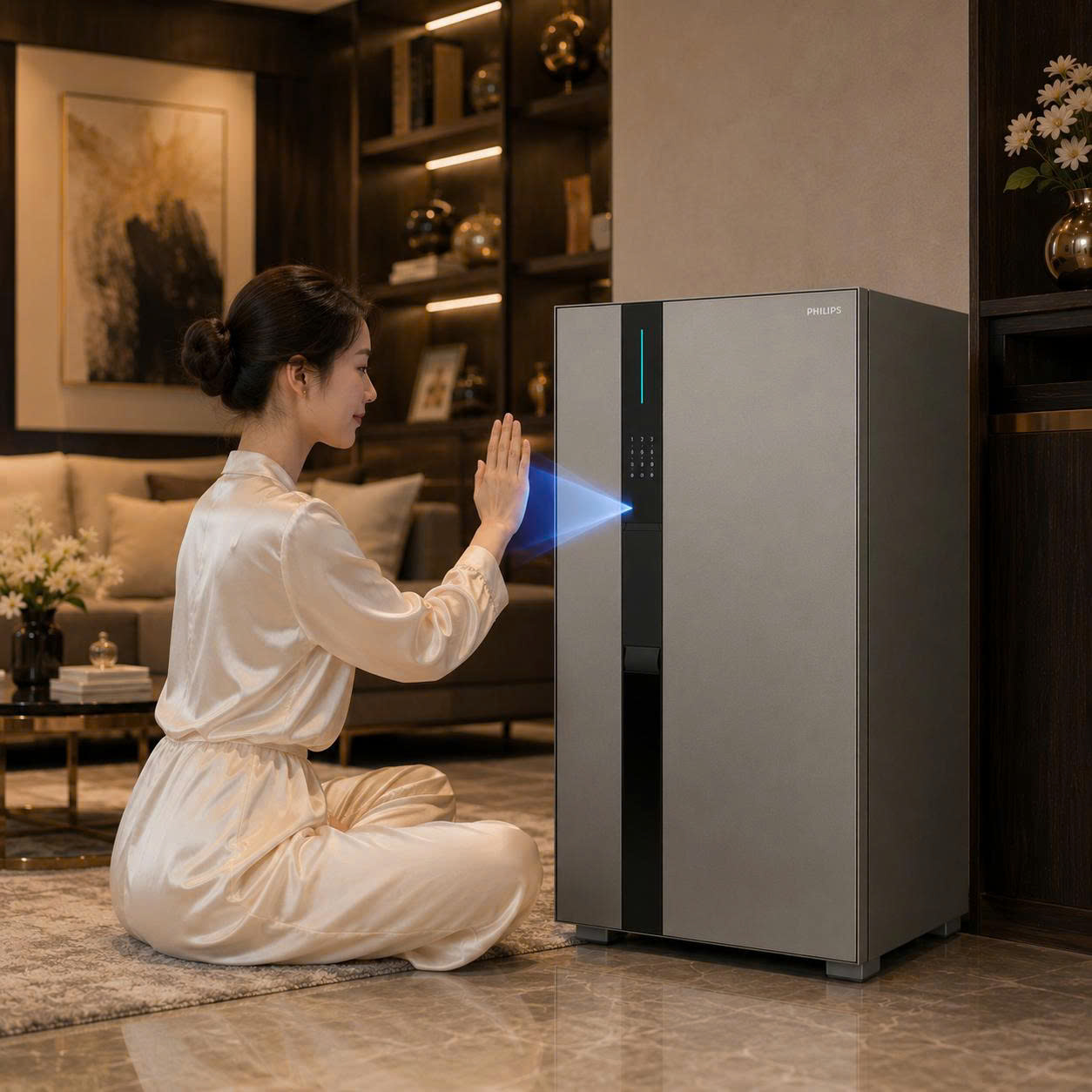 Két Sắt Philips VALIS-8BU Mở Bằng Tĩnh Mạch Lòng Bàn Tay Không Chạm, Cảnh Báo App Tuya Smart 24/7, Thân Thép Vi Carbon Nguyên Khối