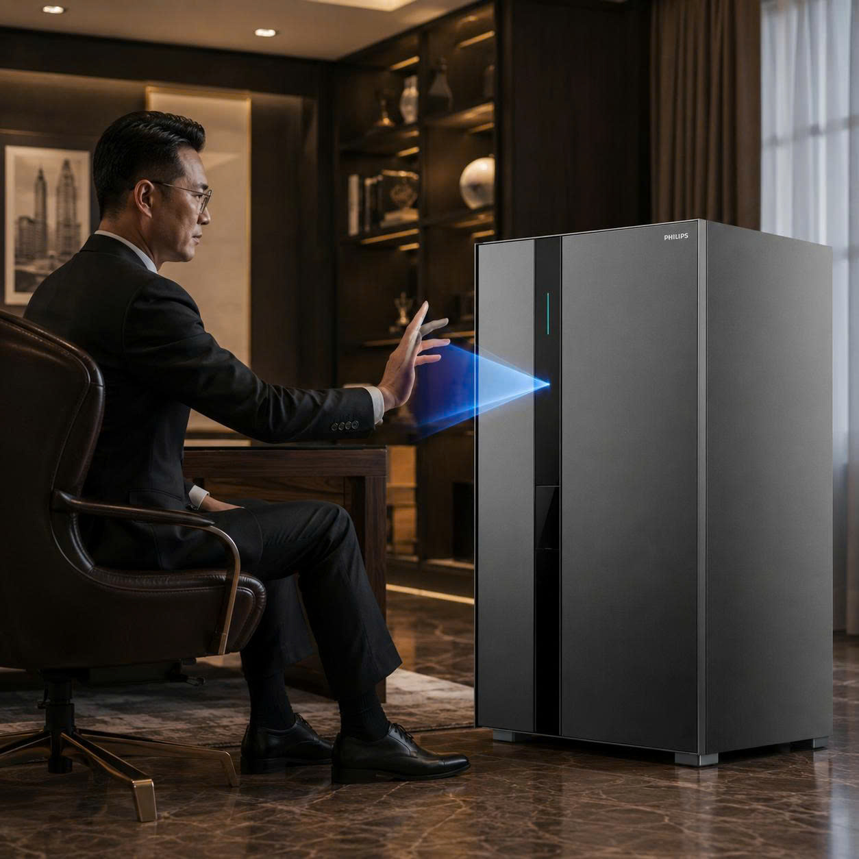 Két Sắt Philips VALIS-8BU Mở Bằng Tĩnh Mạch Lòng Bàn Tay Không Chạm, Cảnh Báo App Tuya Smart 24/7, Thân Thép Vi Carbon Nguyên Khối