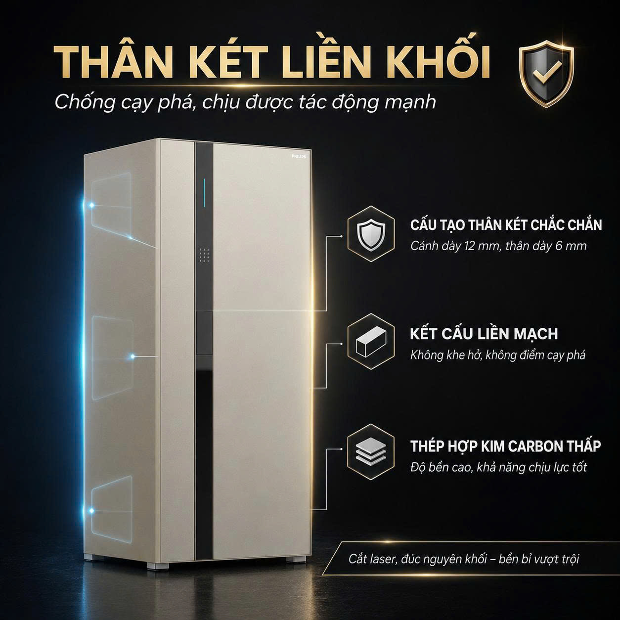 Két Sắt Đồng Hồ Xoay Philips Valis Max 358kg Mở Khóa Tĩnh Mạch Lòng Bàn Tay Không Chạm, Báo Động Qua App Tuya Smart