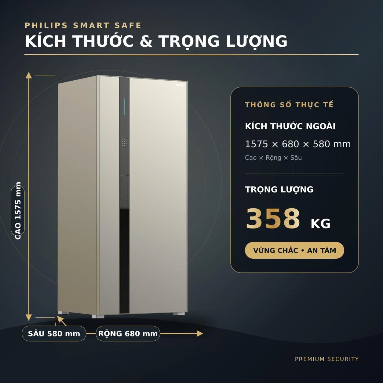 Két Sắt Đồng Hồ Xoay Philips Valis Max 358kg Mở Khóa Tĩnh Mạch Lòng Bàn Tay Không Chạm, Báo Động Qua App Tuya Smart