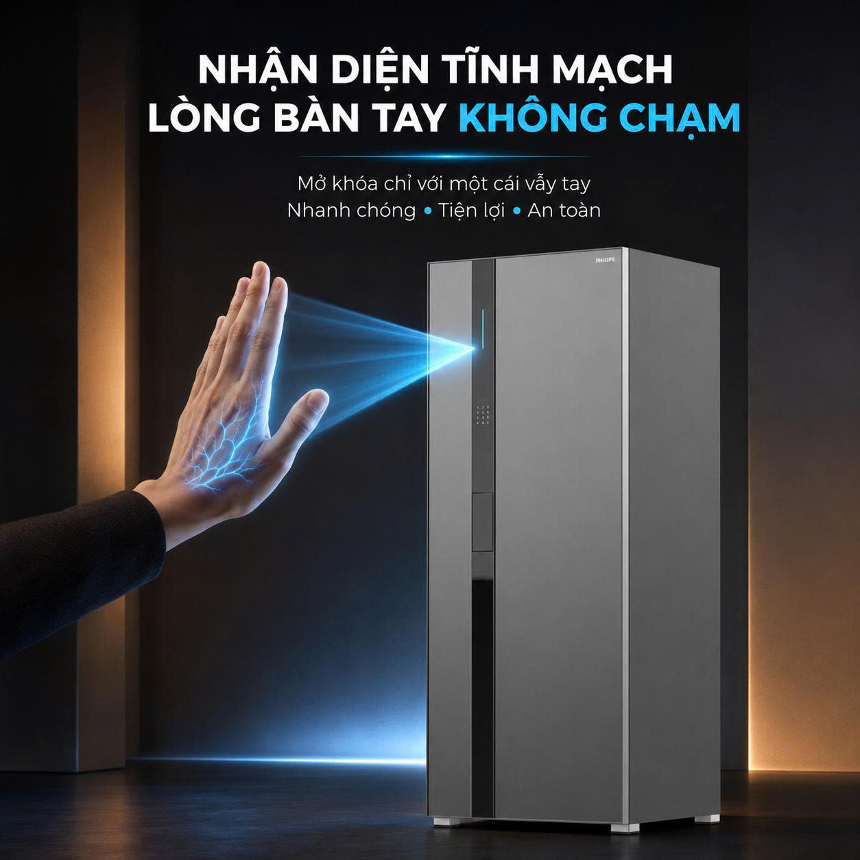 Két Sắt Đồng Hồ Xoay Philips Valis Max 358kg Mở Khóa Tĩnh Mạch Lòng Bàn Tay Không Chạm, Báo Động Qua App Tuya Smart