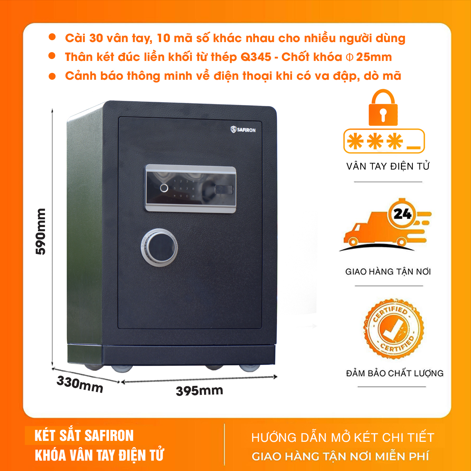 Két Sắt Nhập Khẩu Safiron 60LS Vân Tay Điện Tử Kết Nối App Điện Thoại