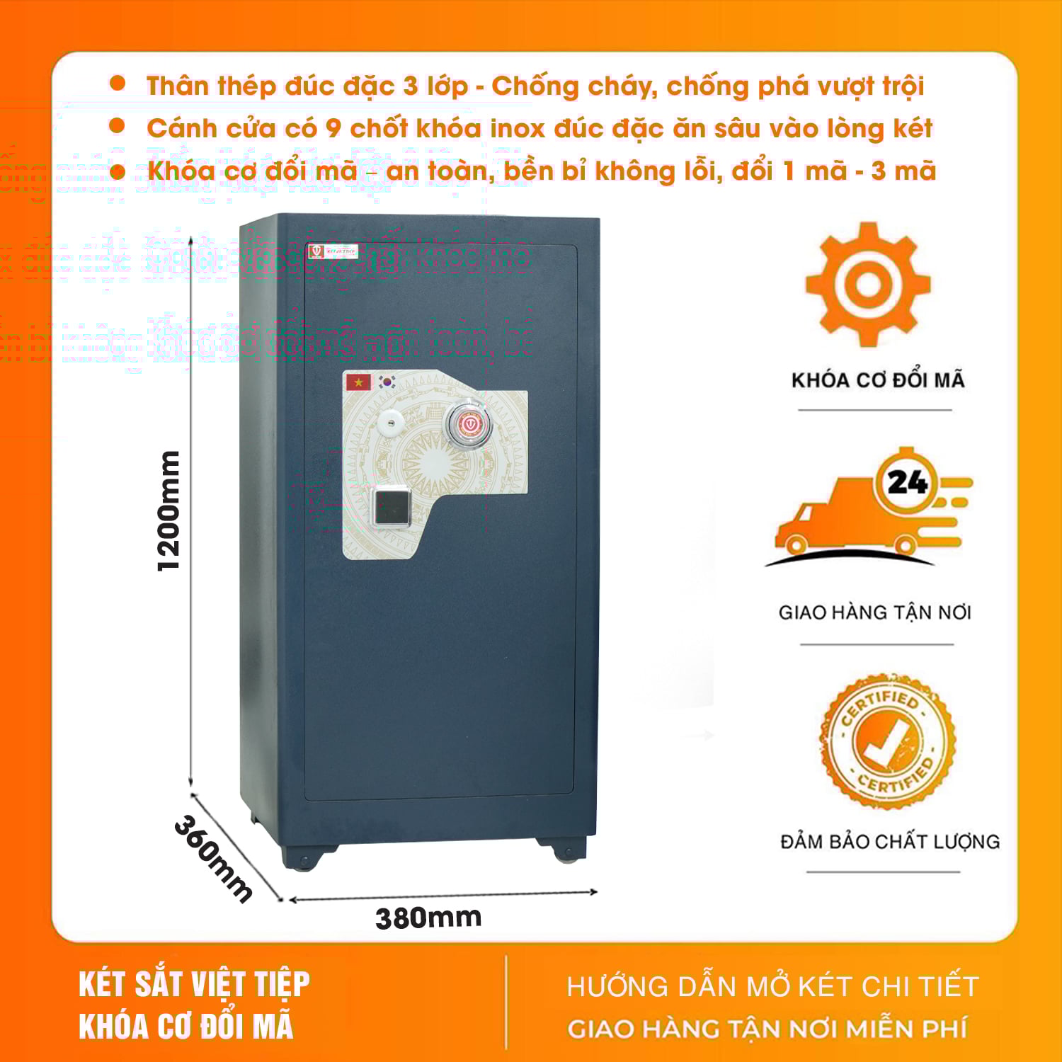 Két Sắt Siêu Cường Việt Tiệp Cỡ Lớn KSC1200DM Khóa Cơ Đổi Mã