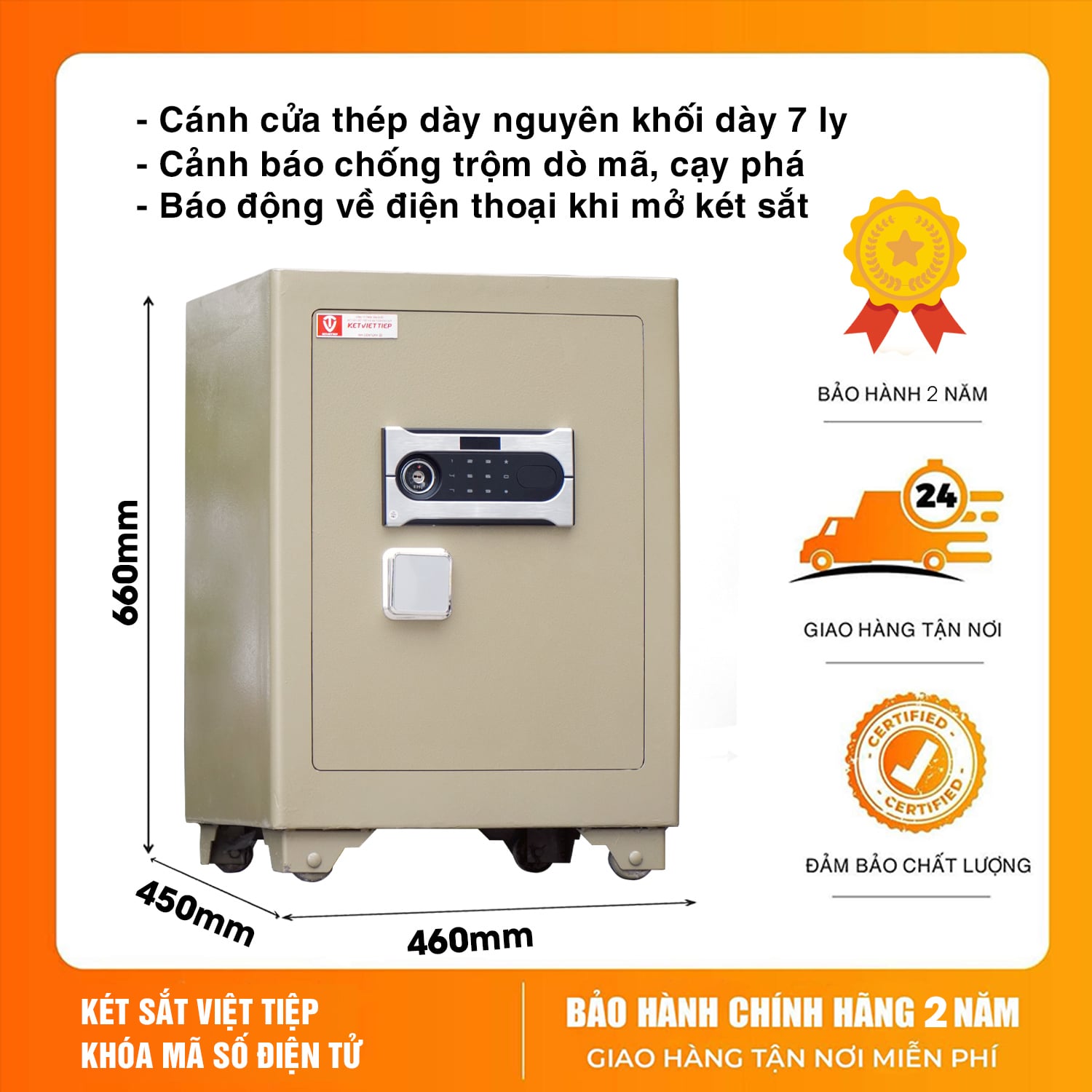 Két sắt siêu cường Việt Tiệp KVTSC66DT Khóa điện tử chống cháy, có báo động về điện thoại