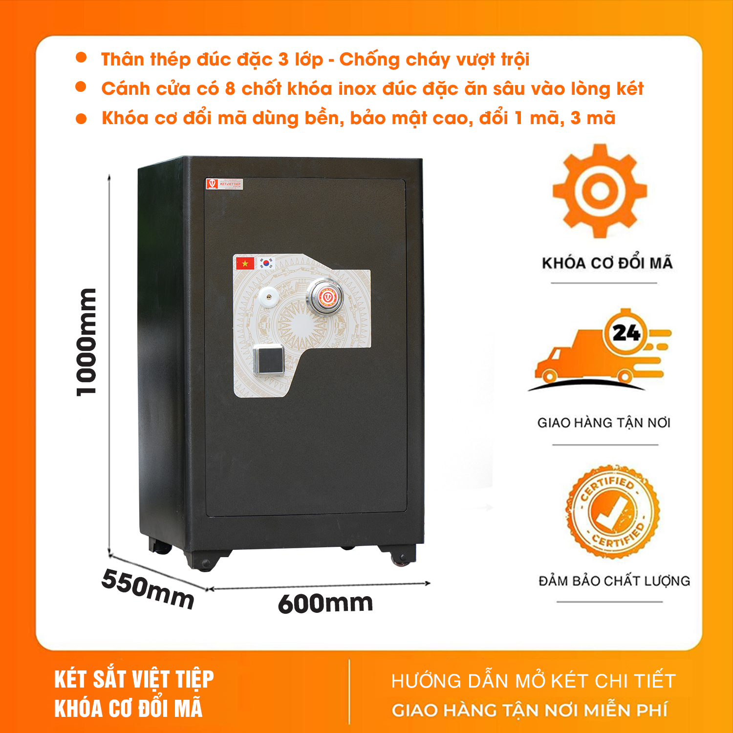 Két Sắt Siêu Cường Việt Tiệp Cỡ Lớn KSC100DM Khóa Cơ Đổi Mã