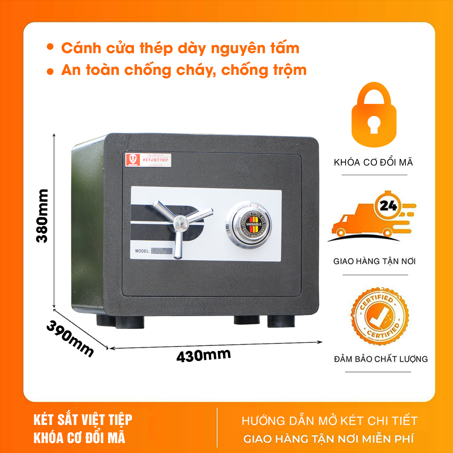 Két sắt mini chống cháy KVTSC25 khóa cơ đổi mã