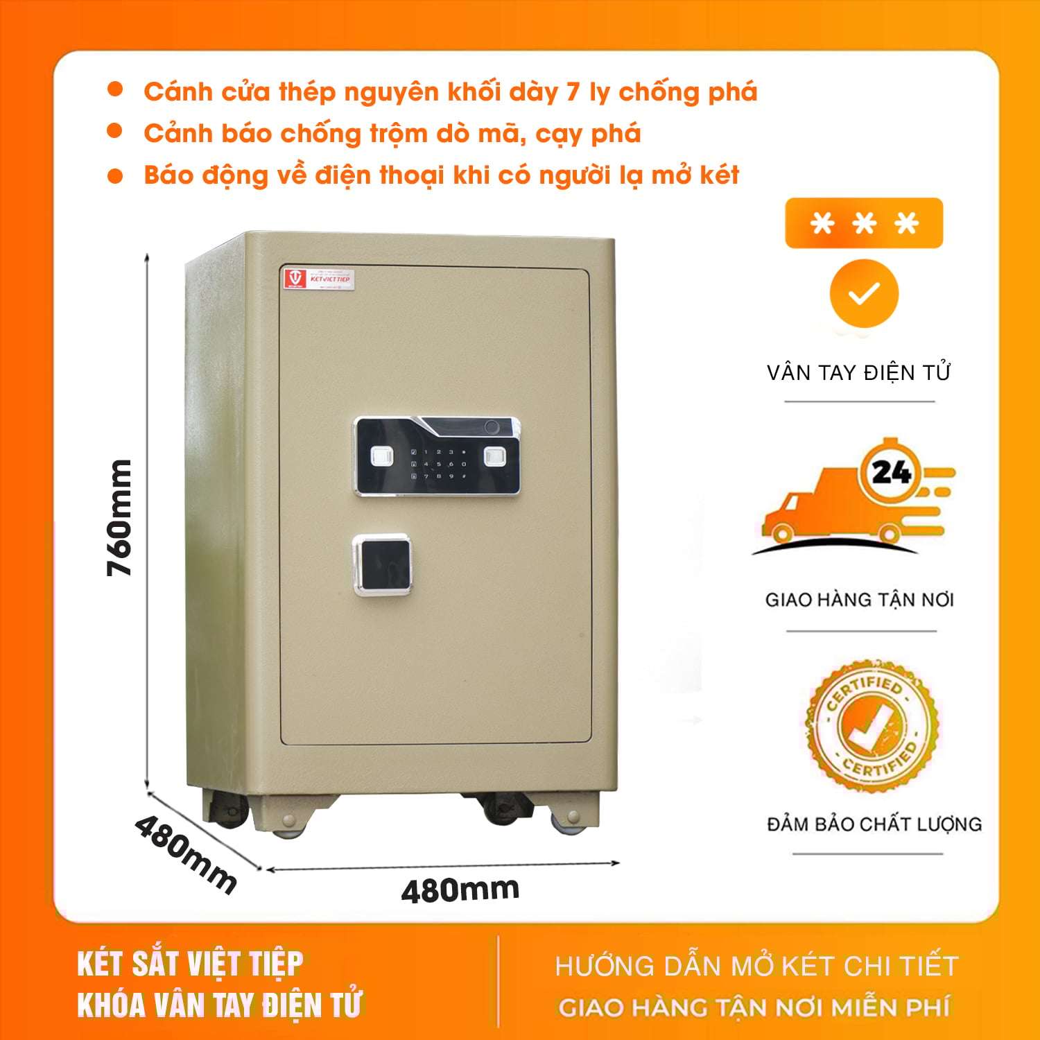 Két Sắt Việt Tiệp KSC76VTDT Vân Tay Điện Tử