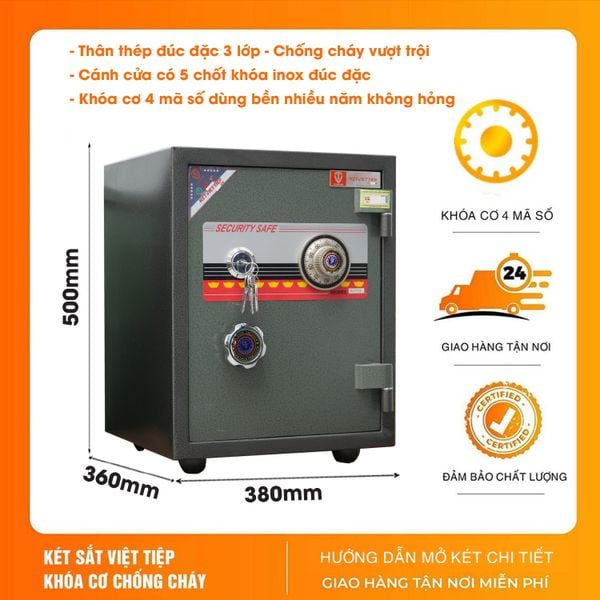 Két Sắt Việt Tiệp chính hãng Đúc Đặc chống cháy K41 Khóa Cơ