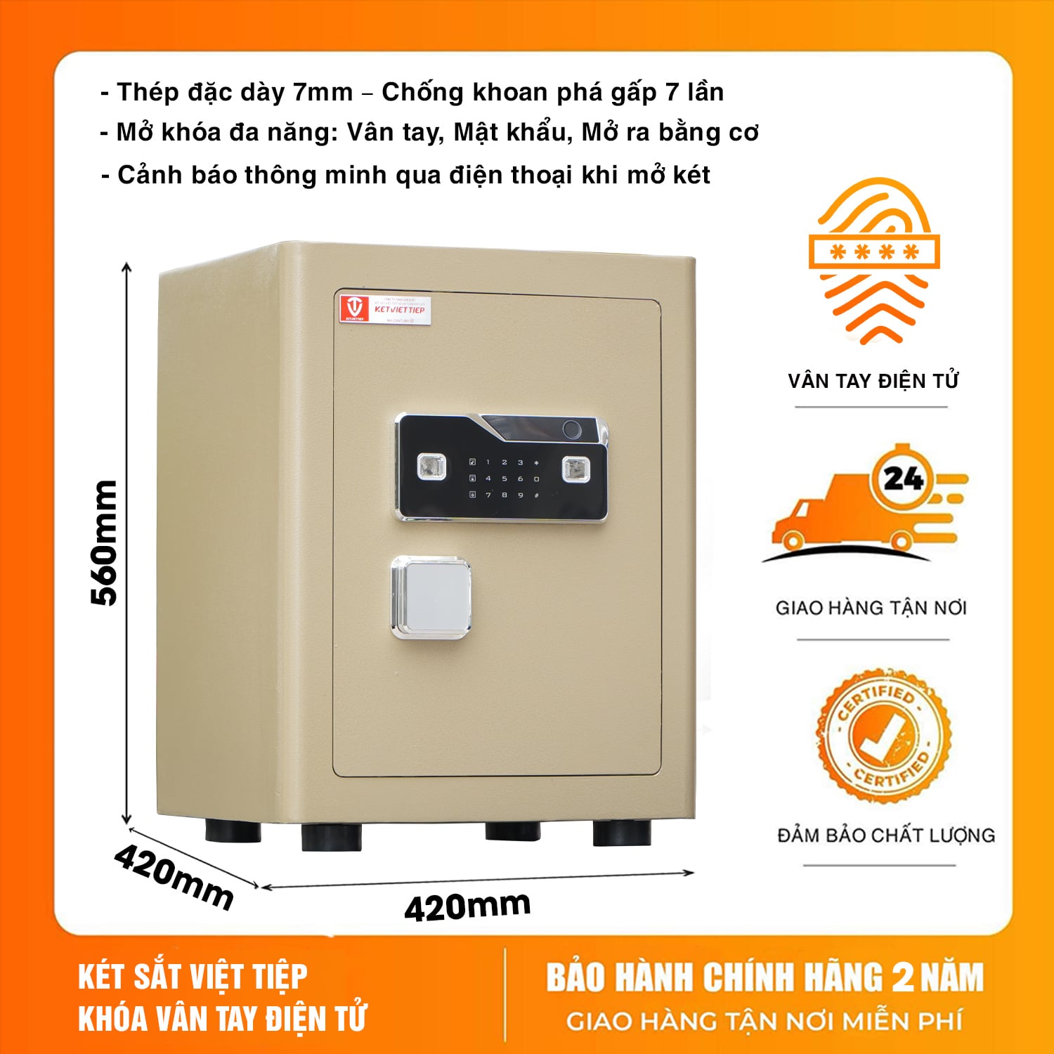 Két sắt Việt Tiệp SPM65 Khoá Vân Tay Điện Tử Kết Nối Thông Minh Về Điện Thoại