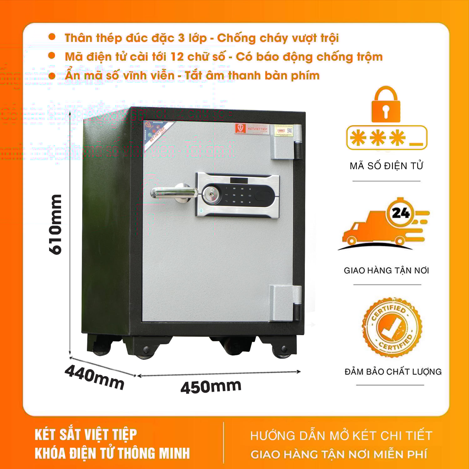 Két Sắt Việt Tiệp chính hãng KV91DT Khóa Điện Tử chống cháy báo động